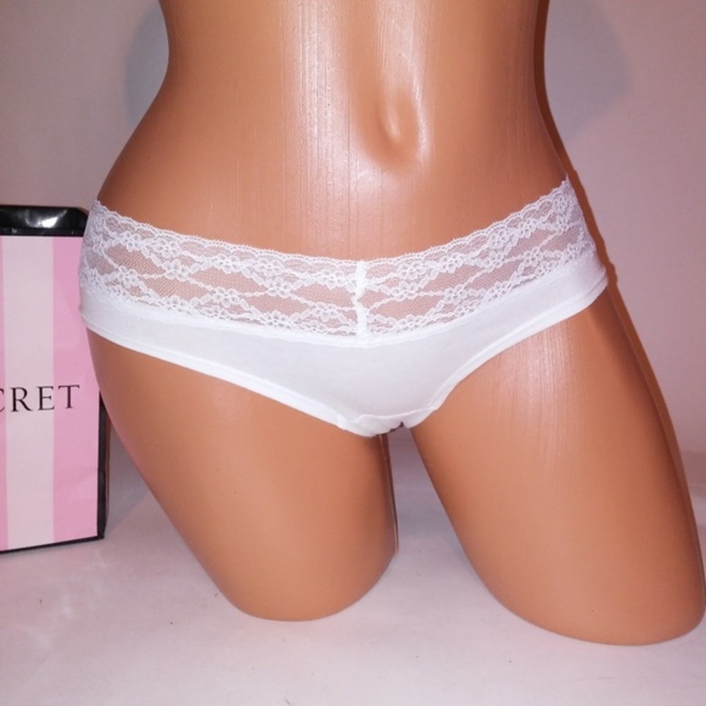 Victoria Secret Panty Small White Low Rise Hiphugger Solid Lace Trim New With Ta